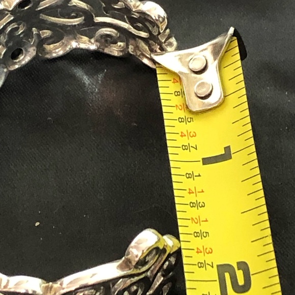 BARSE Sterling Silver Scroll Filigree Overlay Black Onyx Cabochon Cuff Bracelet - Picture 7 of 15